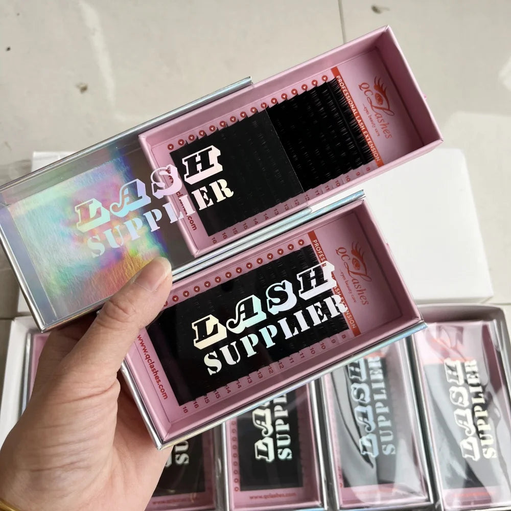 QClashes Natural Black Synthetic Hair Mega Volume Eyelash Extension 0.02/0.03/0.05/0.15mm Mix Length 6-25mm J/B/C/CC/D/DD Curl