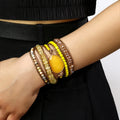 Women Jewelry Handmade Hematite Chip Stone Square Crystal Glass Amazonite Tiger Eye Bracelet Charm 5 Strands Wrap Bracelets