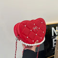 Fashion Heart-Shaped Shoulder Bags for Women Thread Design Ladies Chain Crossbody Bag Bow Pu Leather Girls Pearl Handbags Purse
