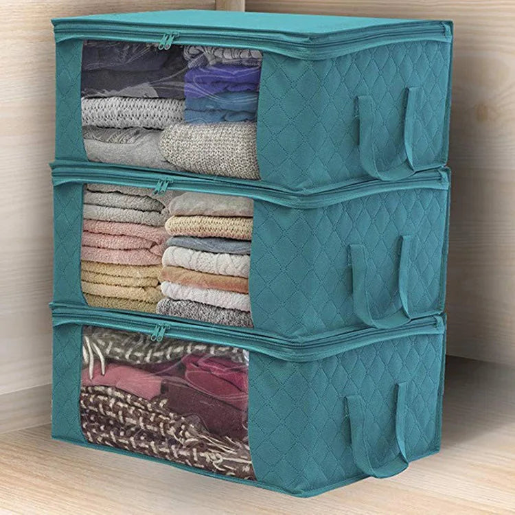 Hot Sale Portable Zipper Blanket Quilt Storage Bags Travel Clothing Organizer Non-woven Folding  Storage Bag