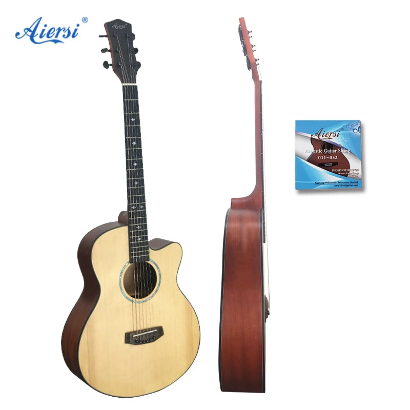 Hot Sale Aiersi Brand Handmade Solid Spruce Top Cutway Shape Acoustic Guitar