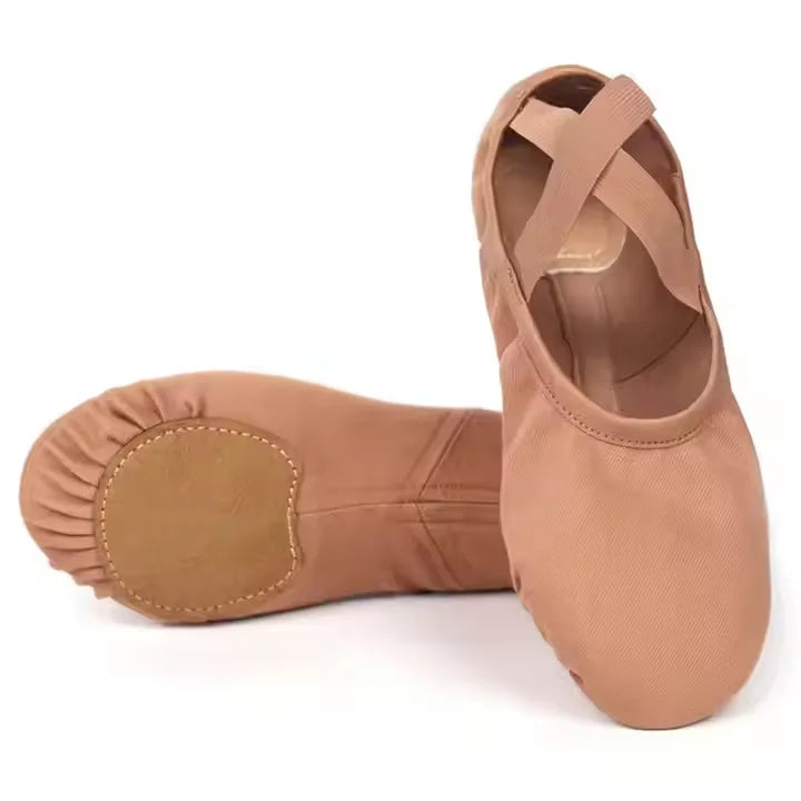 Top High Elastic Brown Ballet Dance Shoes Split Sole Ballerina Slippers Canvas Stretch Dancing Shoes for Girls