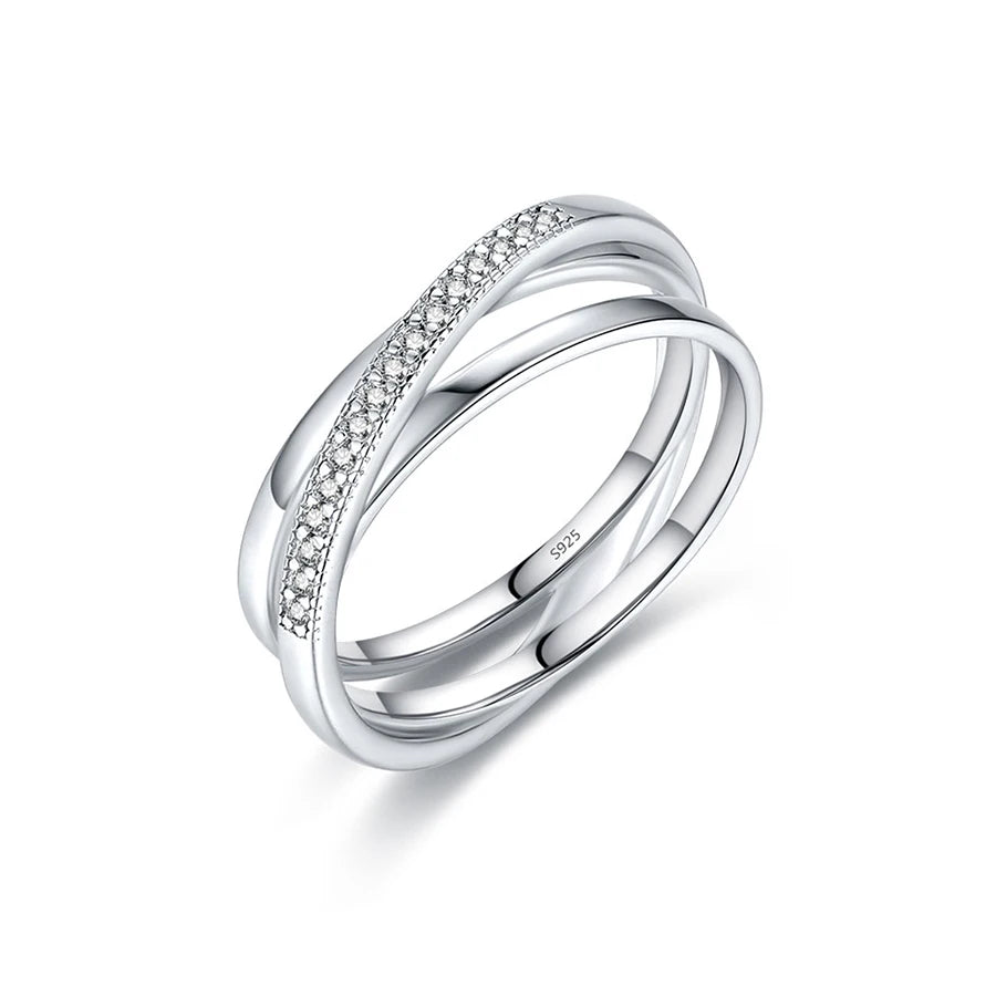 Wholesale 925 Sterling Silver Intertwined Criss Cross Ring Micro Pave CZ Triple Band Wedding Engagement Jewelry for Women