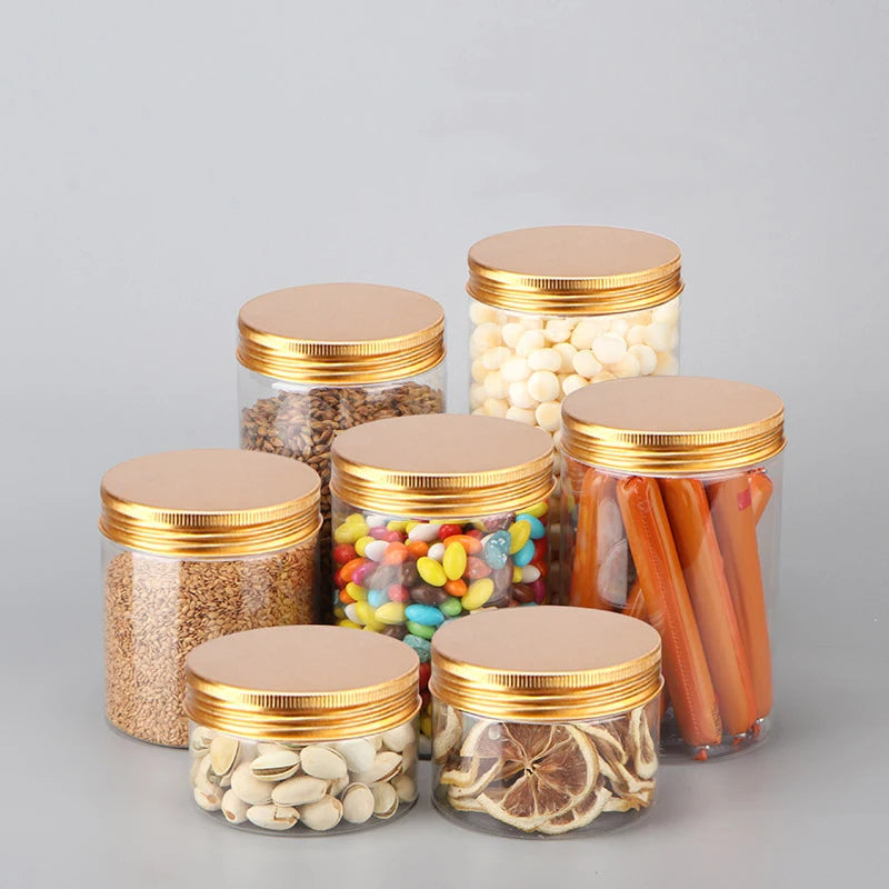 8oz/10oz/16oz/32oz Transparent PET Jars with Screw Cap for Nuts Flower Tea Food Essential Oil & Cosmetic Storage