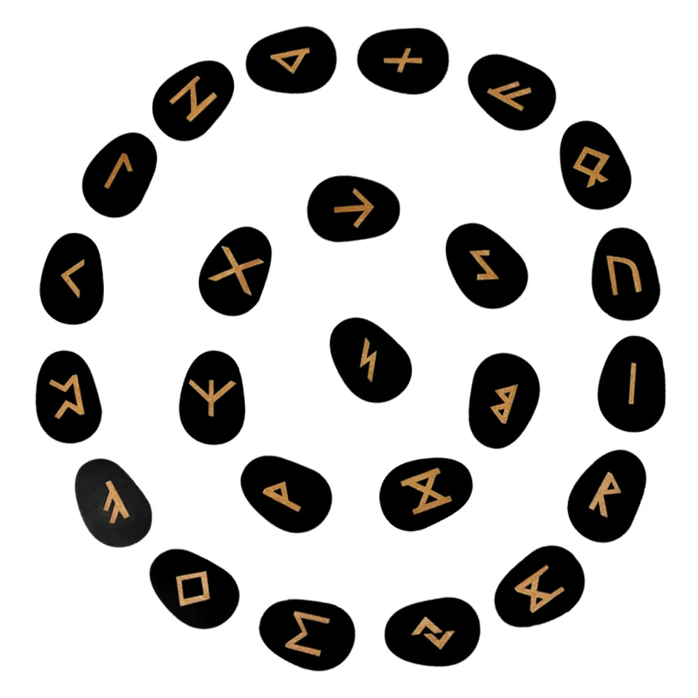 Tailai Black Obsidian Rune Splint Tumbled Engraved Lettering Rune Wood Instead of Stone Set for Divination and Healing