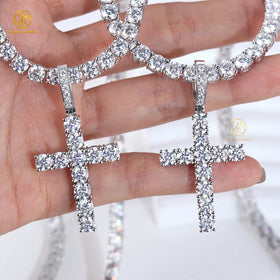 Ready to Ship 925 Silver Iced Out 5mm Round Brilliant VVS Moissanite Cross Pendant Hip Hop Style Gold Plated Men's Fine Jewelry