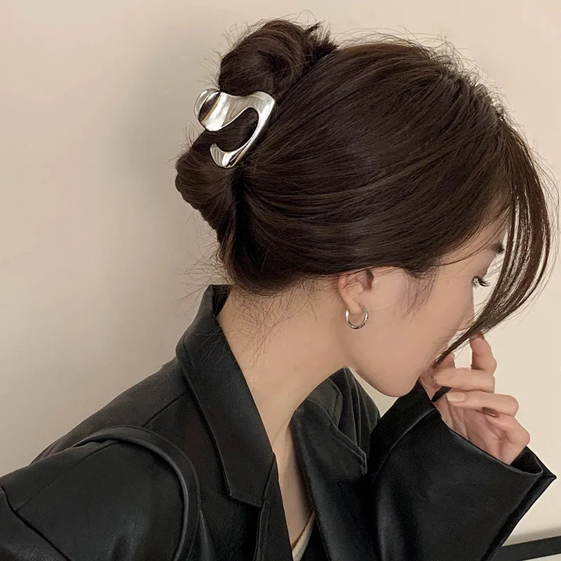 2023 Metal Hair Claw Simple Design Large Hair Clip for Thick  Long Hair Clips Silver Big Jaw Clip