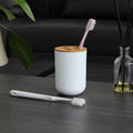 Bamboo Toothbrush Holder Eco-friendly White Standing Type Multi-functional Storage Rack for Bathroom Home Organizer Stylish