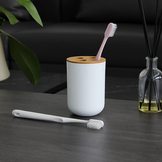 Bamboo Toothbrush Holder Eco-friendly White Standing Type Multi-functional Storage Rack for Bathroom Home Organizer Stylish