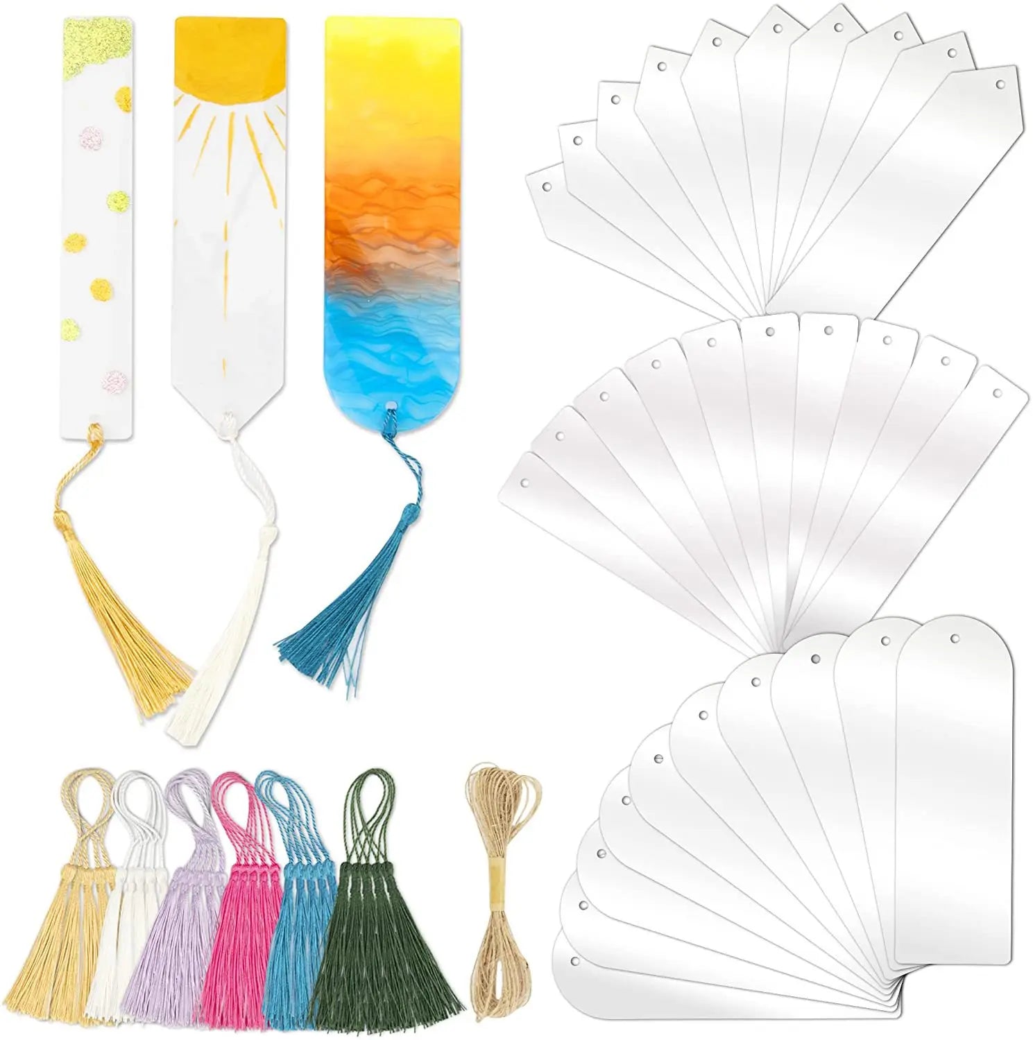 30pcs Blank Acrylic Bookmark Set Craft Clear Acrylic Blank Bookmark with Mini Bookmark Tassel for DIY Projects and Present Tag