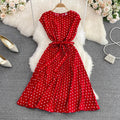 Summer O-Neck Sleeveless DOT Casual Dress Women High Waist Bow Midi A-Line Dress Women's Fashion Dresses Clothes Women