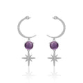 Abiding Hot Sale Creative Lady Jewelry Earrings Micro Pave CZ Star-moon Natural Amethyst Luxury 925 Sterling Silver Earrings