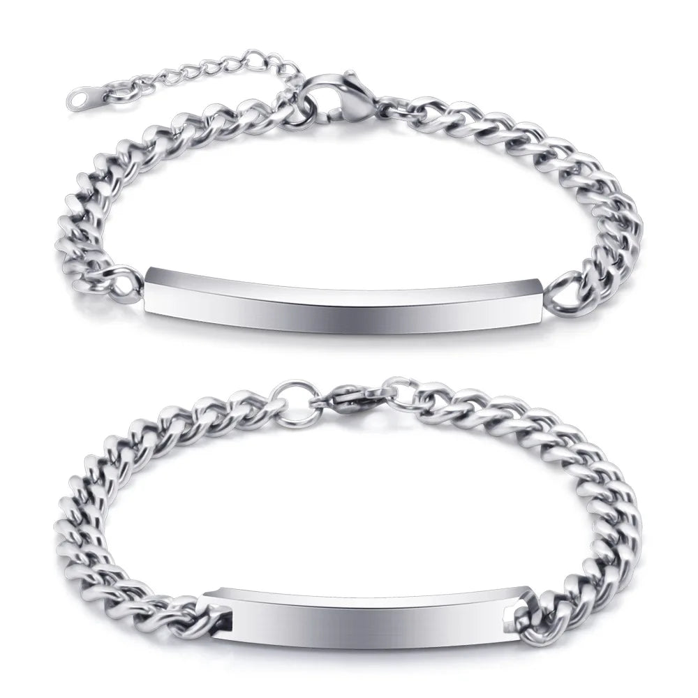 QLB017 Classic Customize Unisex Wholesale Sliver Engraved Bracelet Customer LOGO Stainless Steel Fine Bracelet