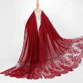 Wholesale Supplier Ladies Lace Border Scarves Muslim Hijab Solid Color Women Cotton Lace Headscarf Shawls