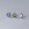 6.5mm Tiny 925 Sterling Silver Bezel Olive Purple Zircon Round Charm Beads for DIY Jewelry Making Supplies