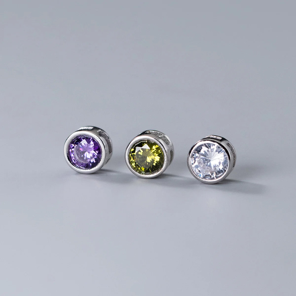 6.5mm Tiny 925 Sterling Silver Bezel Olive Purple Zircon Round Charm Beads for DIY Jewelry Making Supplies