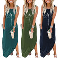 2023 Custom Logo Women's Lady Elegant Western Dress O-Neck Side-slit with Pocket Printed Design Plain Dyed Technique