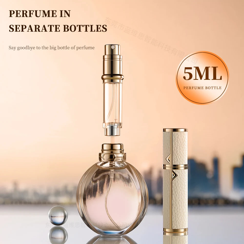 Louischanzl Aluminum Advanced PU Leather Cosmetics Sample Mini 5ml Portable Bottom Filling Method Travel Spray Perfume Bottle