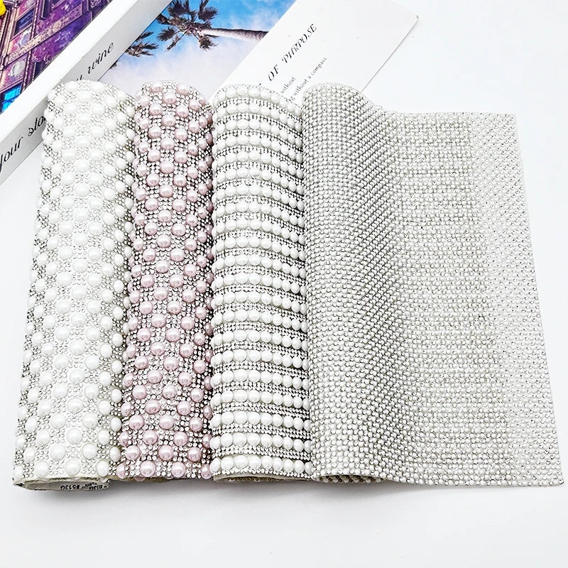 24*40Cm Self Adhesive White Pearl Rhinestone Sheet Glitter Flatback Rhinestones Crystal Applique Strass for Clothes Crafts Trim