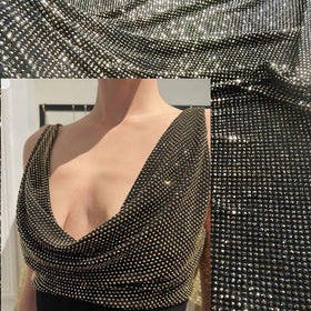 Factory Custom Luxury Black Mesh With Gold Aurum Rhinestones Stones Crystals for Luxury Dress
