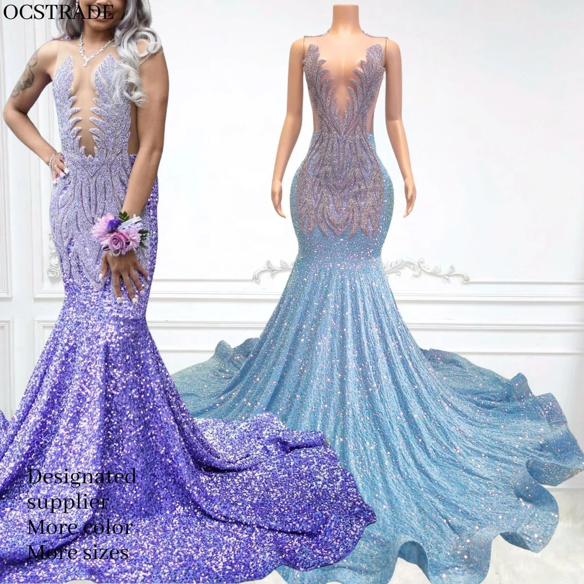 Ocstrade Manufacturers for Customs Clothes Evening Dress 2025 Fashion Purple Rhinestone Sequin Woman Evening Prom Party Dresses