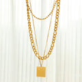 Stainless Steel 18k Gold Pvd Plated Retro Square Brand Multi Layered Necklace With Women's Premium Feel Sweater Chain