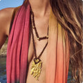 Bohemia Multicolor Wood Alloy Pendant Necklaces for Women Long Wooden Beads Pendant Statement Necklace Beaded Jewelry Handmade