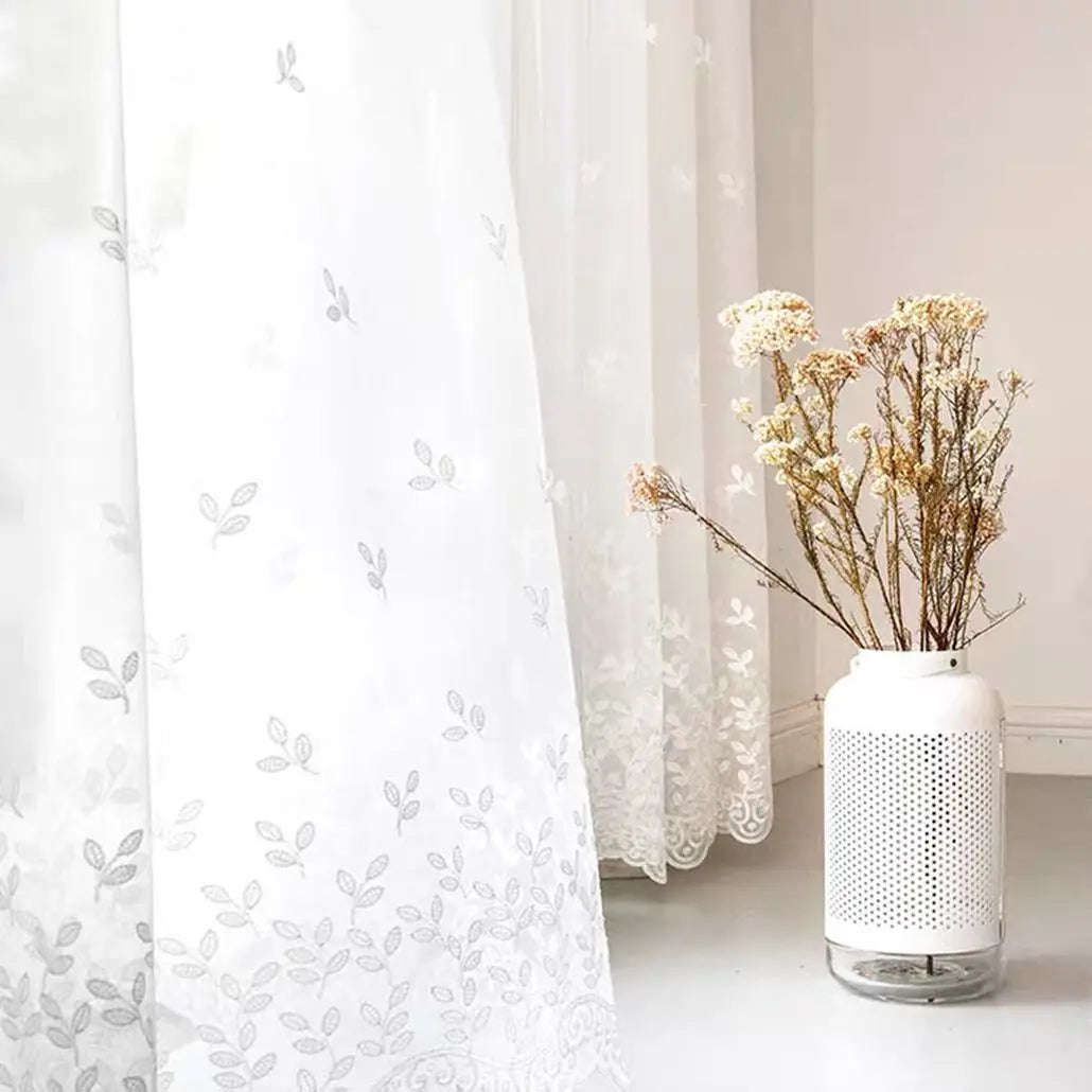 Modern White Embroidery Rustic Sheer Little Floral Curtains for Living Room Bedroom