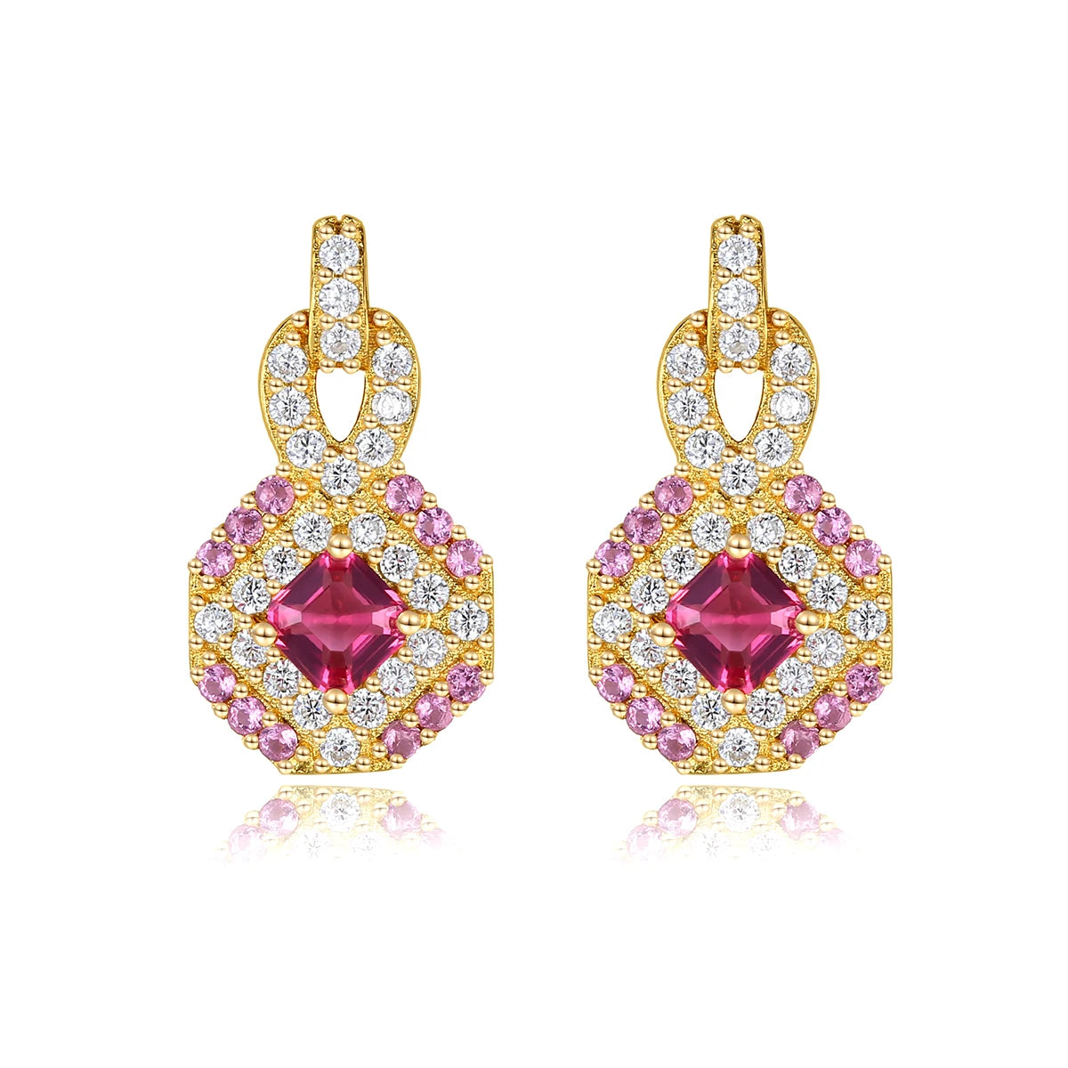 CZCITY 925 Sterling Silver Luxury Red Zircon Drop Earring Vintage Gold Plated Infinity Earrings for Women Valentine's Day Gift