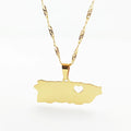 Stainless Steel Gold Color Puerto Ricans Map Pendant Necklace Fashion Puerto Ricans Map Heart Jewelry