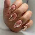 24 Pcs Almond Gold Glitter Summer Pastel Floral Nail Design Acrylic Press on Nails Artificial Fingernail False Nails 3261