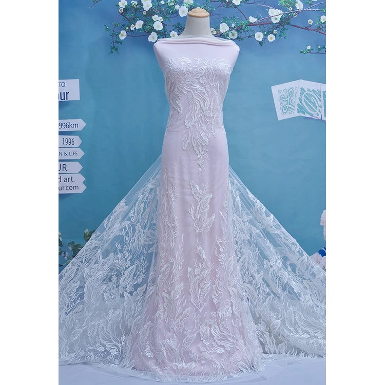 The Popular Big Brand China High-quality Fashion Lace Fabric White Wedding Dress Fabric