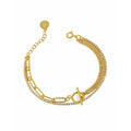Adjustable 925 Sterling Silver CZ Pave Cup Chain and Curb Chain Double Layered Bracelets Boho Layered Silver  Bracelet