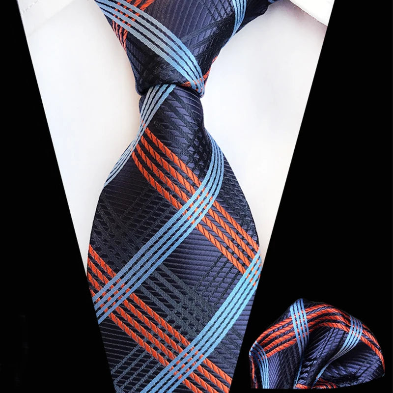 Men's Tie Set Green Red Floral Plaid Jacquard Pocket Square Necktie Handkerchief Ties Set