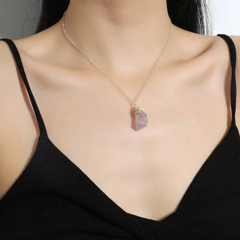 Zooying Colour Good Natural Raw Stone Necklace High-End Anti Tarnish Pendant for Weddings and Parties Trendy Style