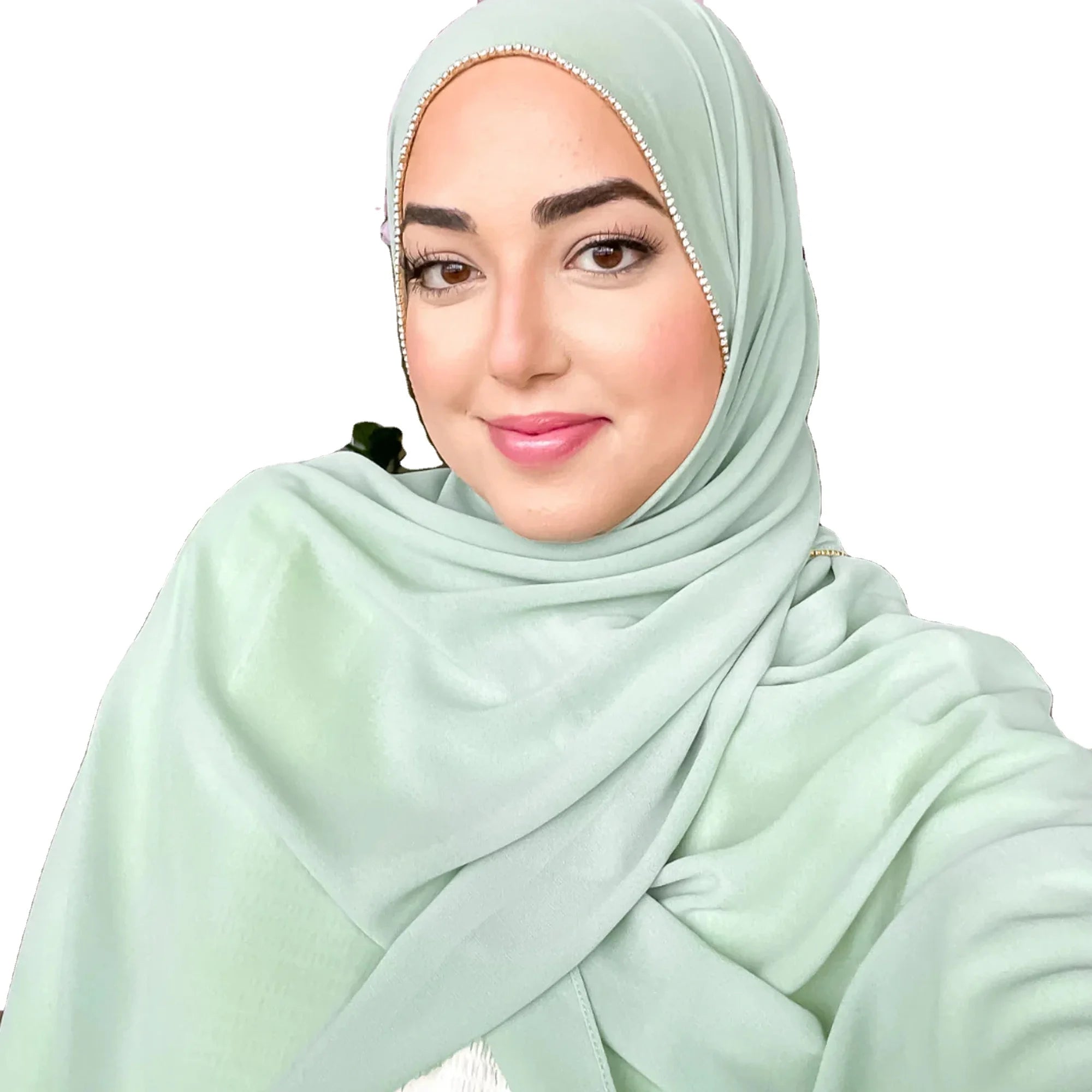 2023 Luxury Crystal Edge Chiffon Hijab Shawl Long Wrap Head Scarf with Shimmer Chain for Women Muslim Department Name