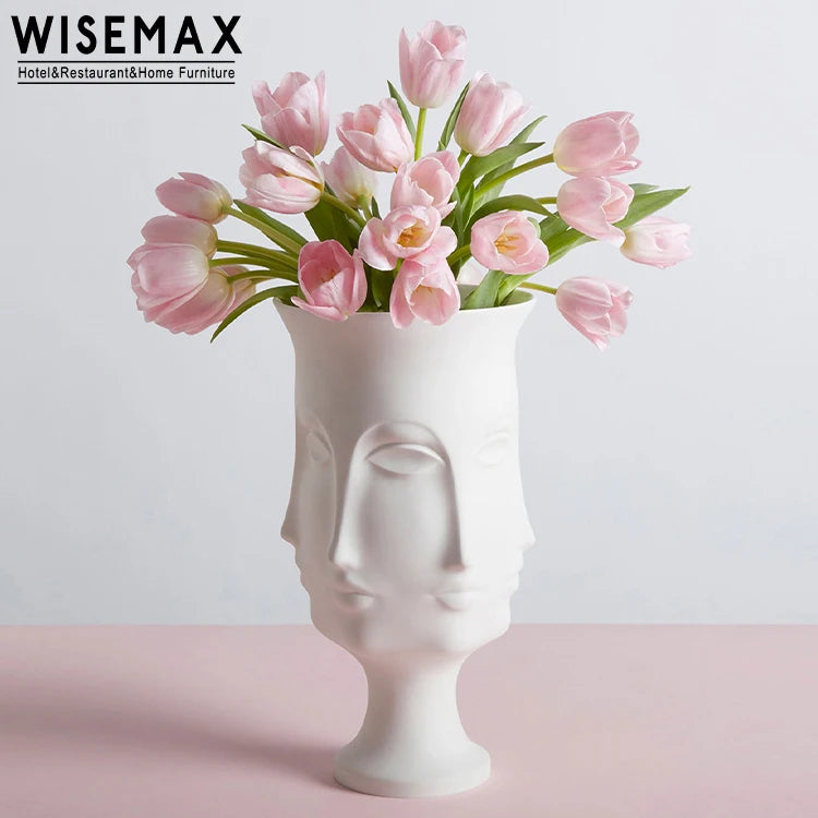 WISEMAX FURNITURE European Modern Human Face Design Ceramic Four-Faced Vase Home Decoration Buddha Flower Vase