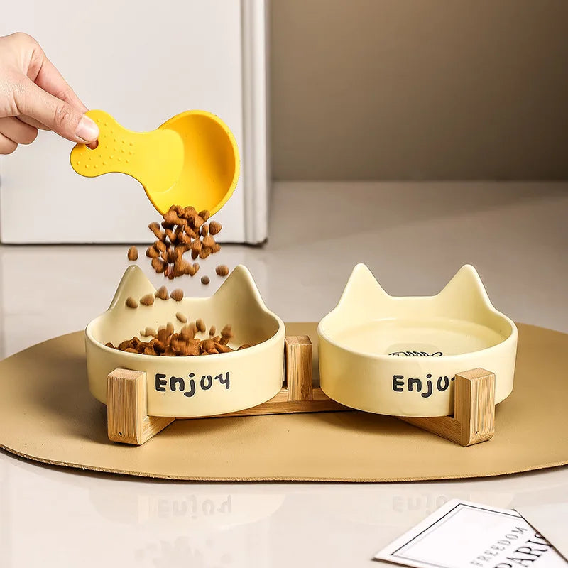 13.5OZ/5.1 in Ceramic Dog Cat Bowls Set with Stand Pet Food and Water Bowl Cute Modern Anti Slip Set of 2 Pet Feeder Pet Dish