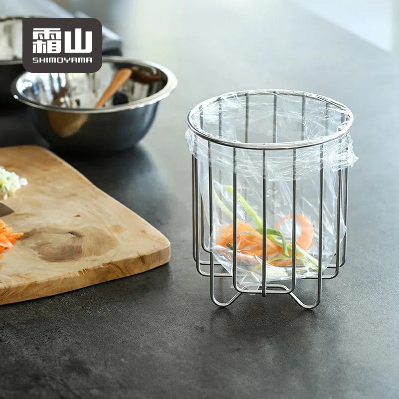 SHIMOYAMA Stainless Steel Round Holder Desktop Trash Bag Holder Organizer Storage Solution