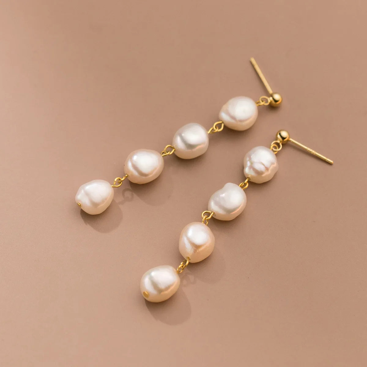 925 Sterling Silver Irregular Natural Baroque Pearl Pendant Gold Plated Statement Dangle Drop Earrings Fine Jewelry for Women