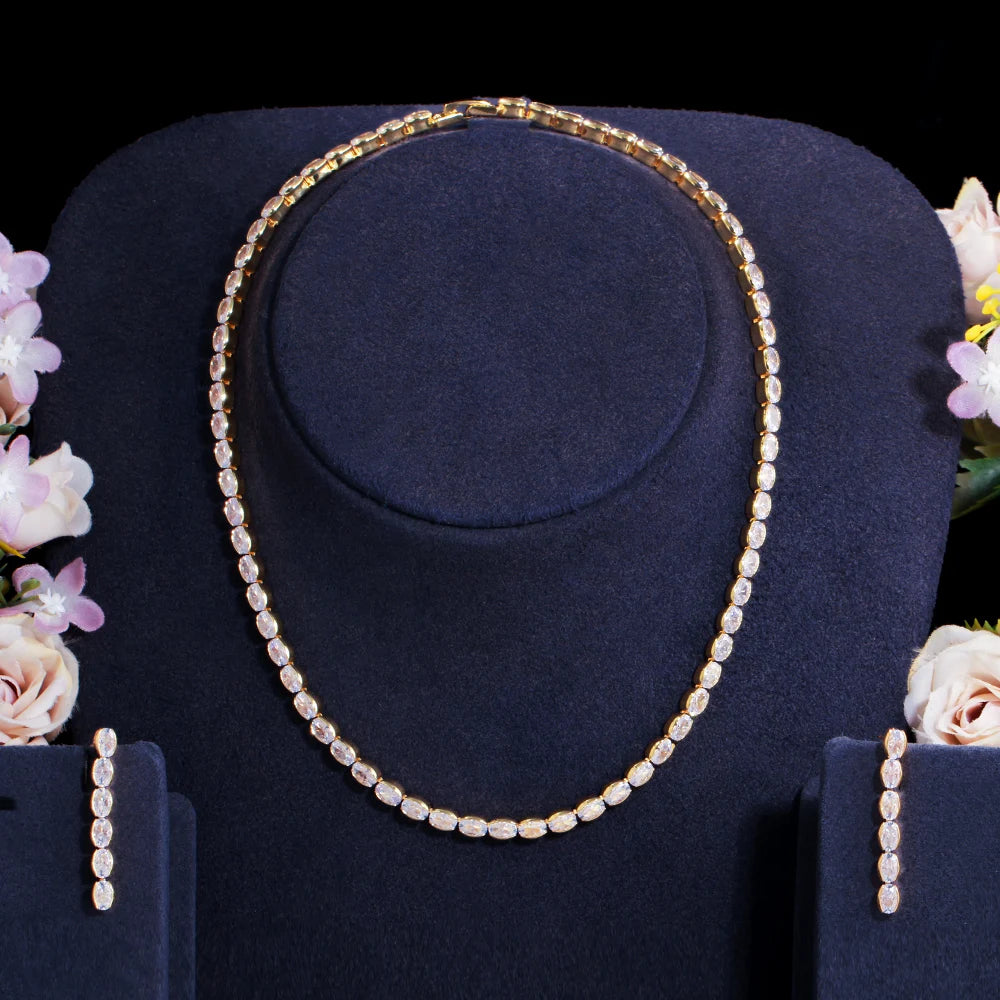Gorgeous Oval Shape Cubic Zirconia Prom Necklace and Earrings Brides Dubai Indian Jewelry Sets for Wedding Bridesmaid Gift