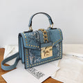 Guangzhou Custom logo Designer Hand Bag Ladies Shoulder Lock  Rivet Pu Serpentine Leather square Fashion Women Purse Handbag