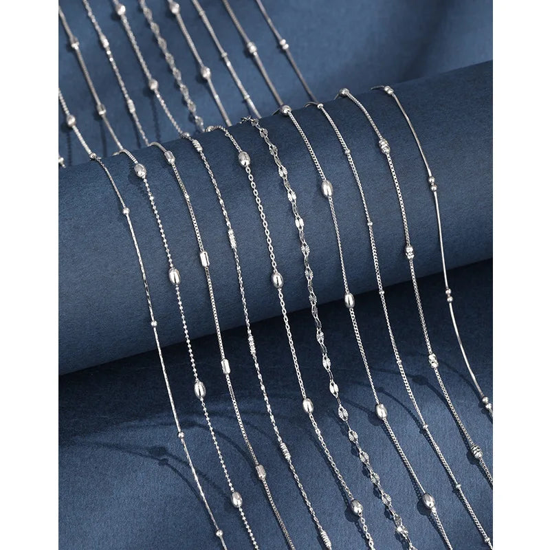 Merryshine 925 Sterling Silver High-Grade All-Match Clavicle Chain Summer Matching Silver Chain Bead Spacer Necklace for Women