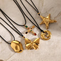 MICCI Pvd Gold Plated Stainless Steel  Luxury Vintage Wax Rope Pendant Necklace Jewelry for Girls