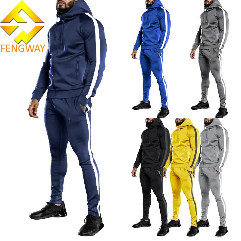 Custom Logo Men's Gym Training Hoodie Tracksuits Casual Sport Running Jacket Set for Autumn Manufactory Customizable Two Piece
