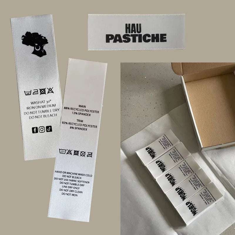 Custom logo Clothing Washing Label Polyester Silk Screen Printing Maintenance Label White Printing Care Ribbon Label