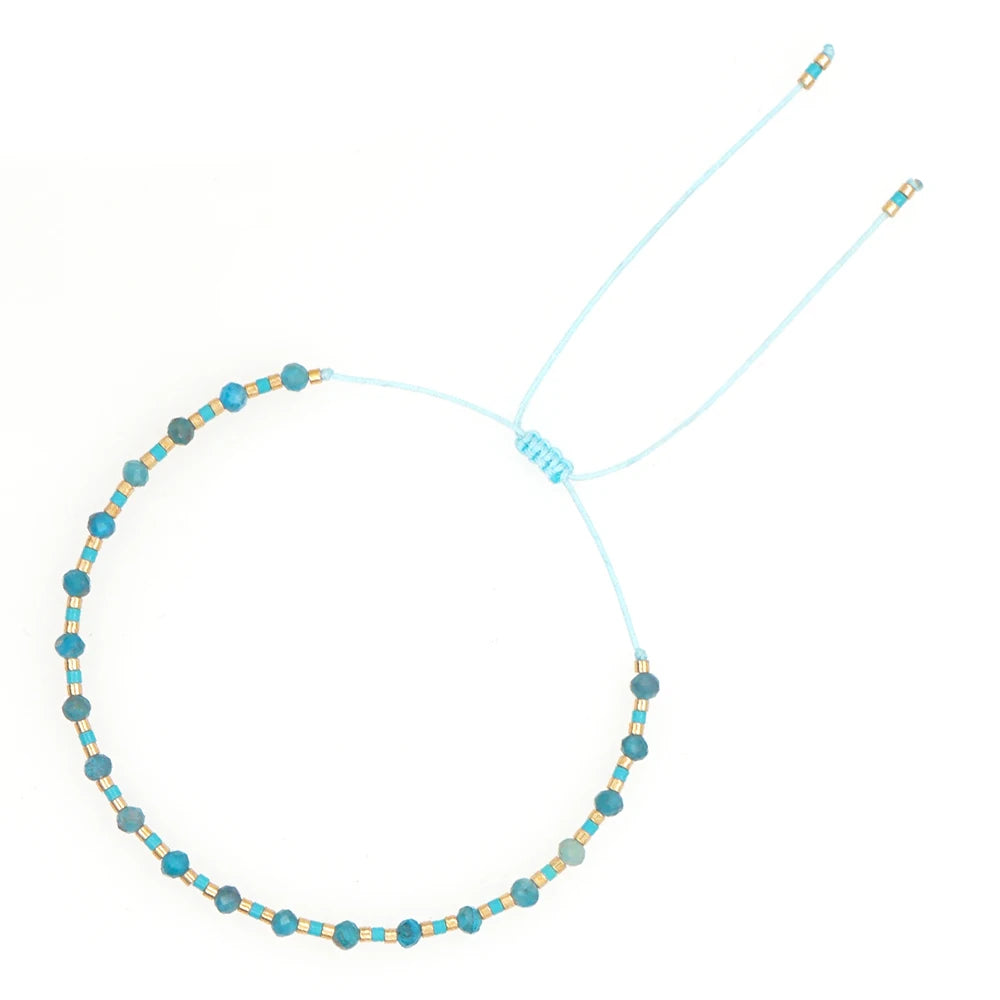 Go2Boho Light Blue Semi-precious Stones Bracelet Narrow Seed Beaded Adjustable Bracelets for Women Girls Teens Jewelry Gift
