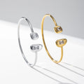 YF6277 Fashion Waterproof 18K PVD Plated Stainless Steel Adjustable Bangle Inlay Zircon Irregular Open Cuff Bracelet Bangle