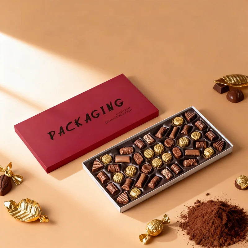 Custom Printing Luxury Food Grade Safety Material Chocolate bar Candy Christmas Biscuit Base and Lid Paper Packaging Box