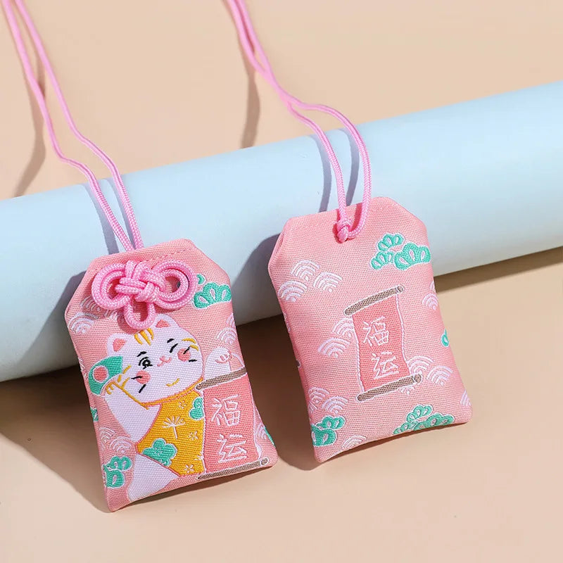 Custom Traditional Talisman Periapt Maneki Neko Japanese Style Lucky Charm Sensoji Temple Peaceful Amulet Prayer Bag Omamori